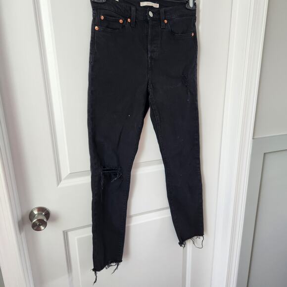 Levi's Wedgie Black Skinny Jeans Distressed Size 25 - Picture 2 of 10